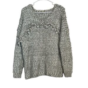 En Crème Gray Textured Cozy Knit Sweater Soft Pullover Small